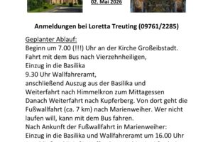 Buswallfahrt nach Vierzehnheiligen und Marienweiher