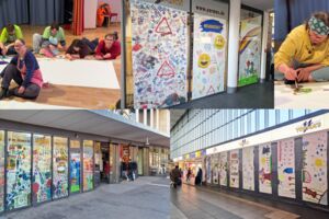 Kinder gestalten Baustellenkunst bei YORMA’S am Hauptbahnhof Würzburg